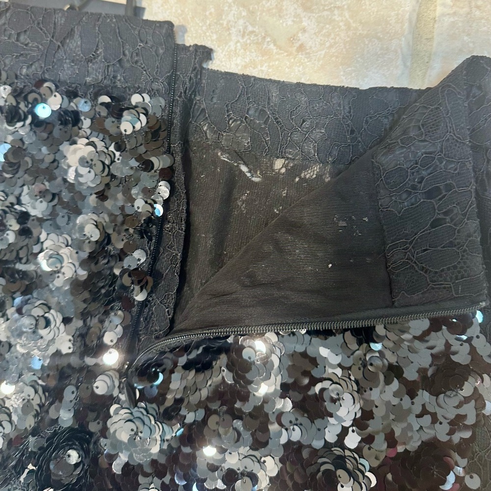 Cynthia Rowley Black Sequin & Lace Flared Leg Pants 4 - Picture 7 of 13